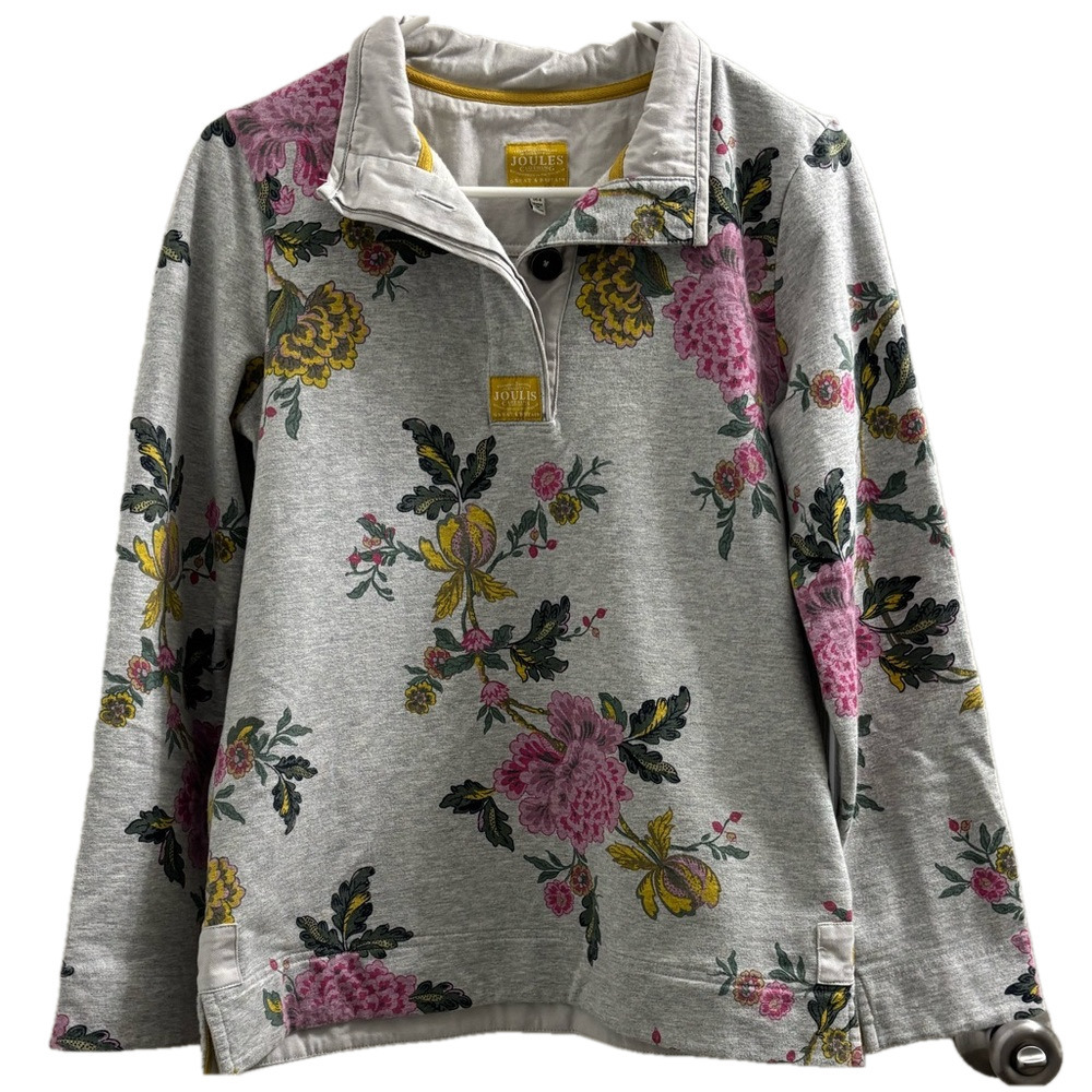 Joules Gray Floral Half-Zip Sweatshirt with Pink & Yellow Flowers